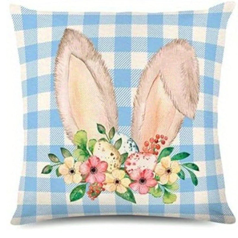Bunny Floral Egg Print Easter Pillow Covers for Farmhouse Decor by Axyaa
