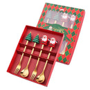 Axyaa Christmas Cutlery Set: Glod Spoon Fork, Elk & Tree Decoration, Dessert Scoop.