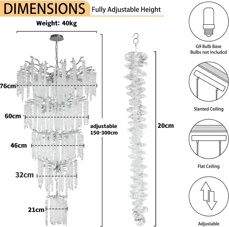 Axyaa Nordic Luxury Crystal Tassel Chandelier for Living Room Staircase
