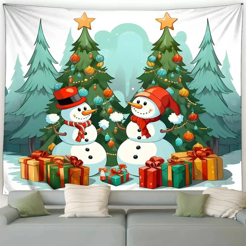 Axyaa Christmas Dwarf Snowman Print Tapestry for Festive Home Decor