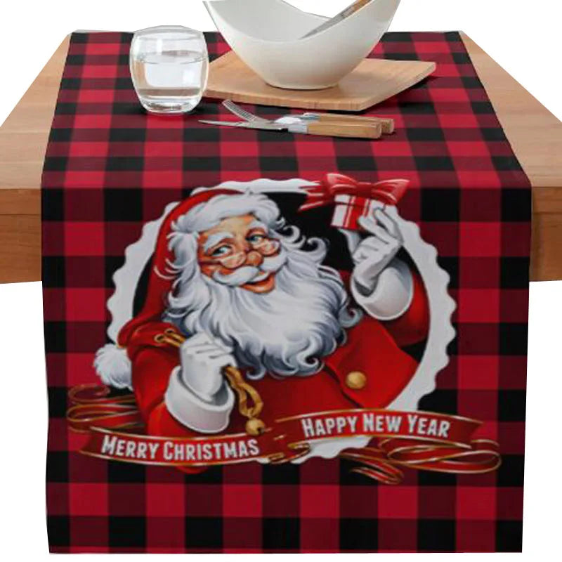Axyaa Christmas Table Runner with Gnome Elk Tree Snowflake Print
