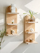 Axyaa Boho 3-tier Wooden Arch Wall Shelves - Natural Wood Floating Display Organize