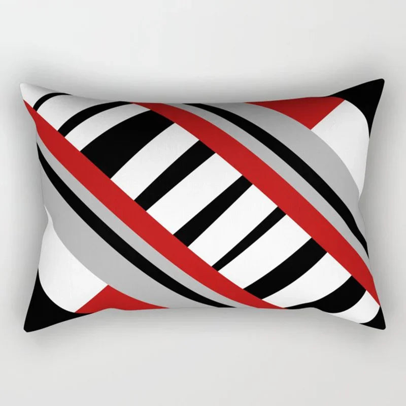 Axyaa Patchwork Stripe Polyester Cushion Cover, Classic Black Red Series, Geometric Design