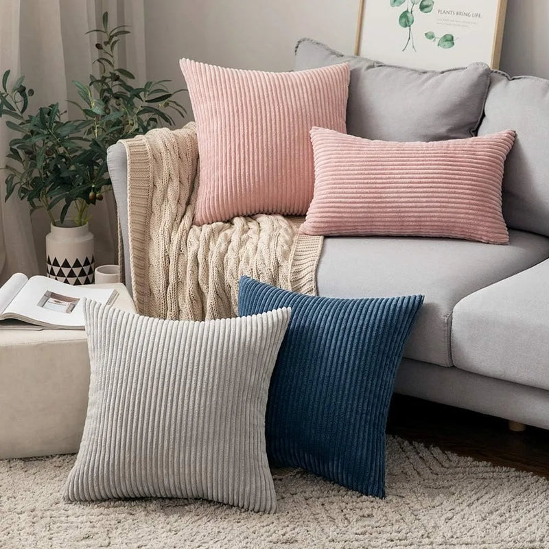 Axyaa Blue Corduroy Throw Pillow Covers 18x18 Decorative Boho Case