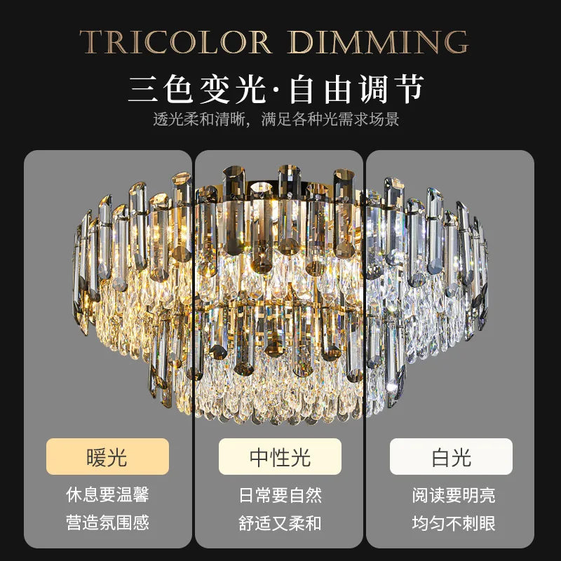 Modern Crystal Ceiling Lamp by Axyaa for Luxury Living Room & Bedroom, Gold Fixture