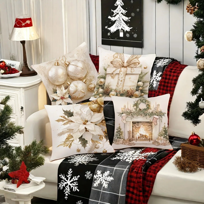 Axyaa Christmas Pillowcase Stove Lamp Ball Gift Cushion Cover Home Decoration 45x45cm
