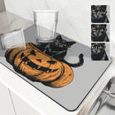 Halloween Cat Pumpkin Head Absorbent Drying Mat for Kitchen Table by Axyaa