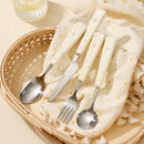 Axyaa Cute Wind Ceramic Handle Stainless Steel Tableware Set