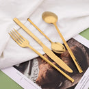 Axyaa 24Pcs Gold Cutlery Set Stainless Steel Flatware Dinnerware Kitchen Tableware