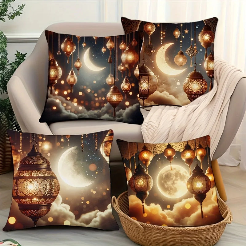 Axyaa Ramadan Pillow Cover: Fasting Lamp & Crescent Moon Design