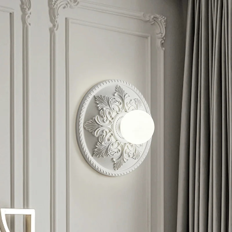Axyaa Retro Round Milk White Glass Bedside Wall Lamp