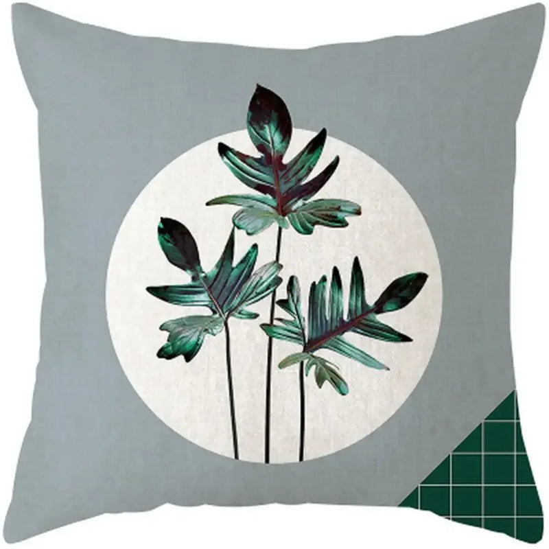 Axyaa Plants Print Linen Cushion Cover for Stylish Home Decor 45*45cm