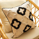 Axyaa Boho Black White Check Velvet Circle Pillowcase 45x45 Luxe Headboard Cushion Cover