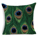 Axyaa Peacock Feather Linen Cushion Cover 45x45cm for Sofa Bed Decor