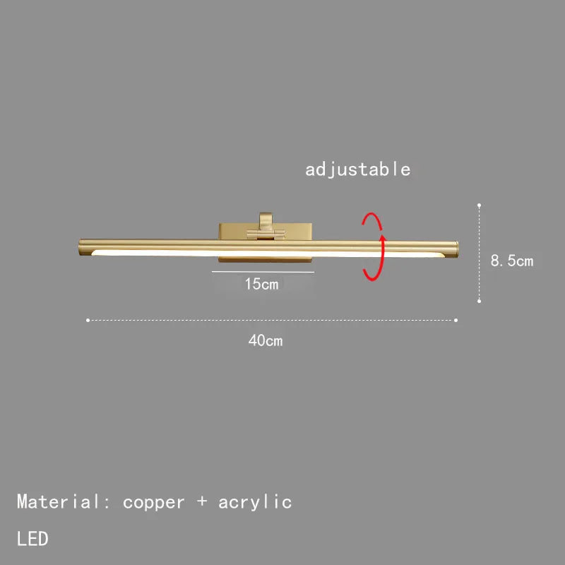 Axyaa Rotatable Gold Copper Wall Sconce for Bathroom Bedroom Lighting