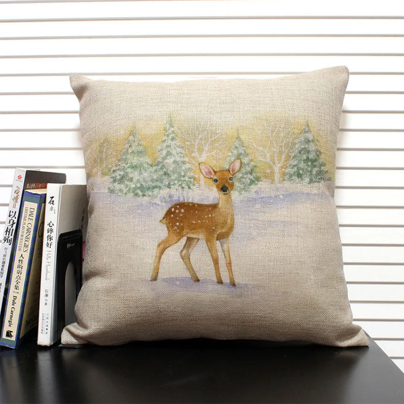 Axyaa Christmas Bird Snow Pattern 45x45cm Linen Pillow Case Home Sofa Decoration