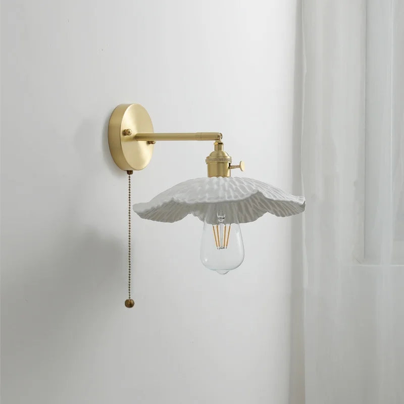 Axyaa Nordic LED Wall Light Pull Chain Switch Ceramic Copper Fixtures