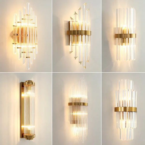 Axyaa Modern Gold Crystal LED Wall Sconce for Home Decor