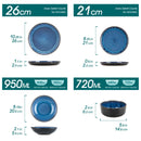 Axyaa 18/24PCS Black Ceramic Plate Sets Mediterranean Blue Dinnerware Set