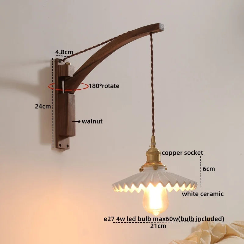 Axyaa Nordic LED Wall Sconce Walnut Copper Stair Light - Modern Home Decor