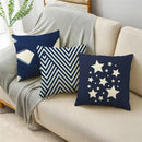 Axyaa Blue Texture Print Linen Cushion Case for Living Room Sofa - 40cm/45cm/50cm