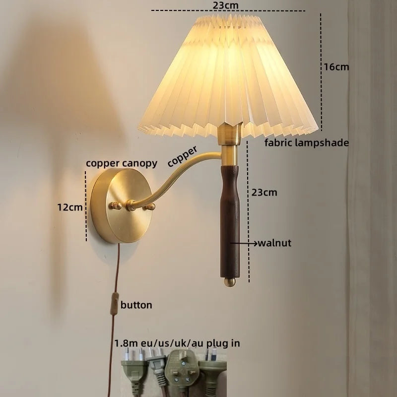 Axyaa Fabric Copper LED Wall Sconce Pull Chain Switch Stair Light Fixtures