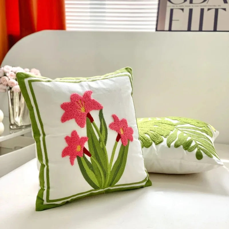 Axyaa Tulip Embroidered Throw Pillow Cover - 45x45CM
