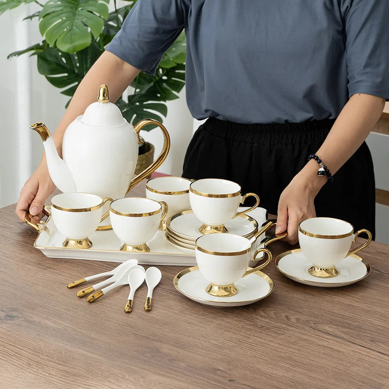 Axya™ Bone Coffee Tea Set High-Grade Ceramic Pot Cups Milk Sugar Bowl.