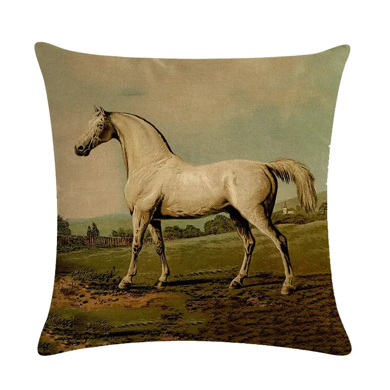 Axyaa Retro Horse Print Cushion Cover for Home Decor 45x45cm