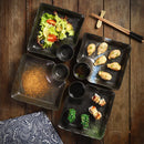 Axyaa Square Ceramic Dumpling Plate with Vinegar Grid - Japanese Style Home & Restaurant