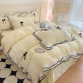 Axyaa Princess Seersucker Bedding Set with Lace Ruffle, Double Queen Twin Sheets