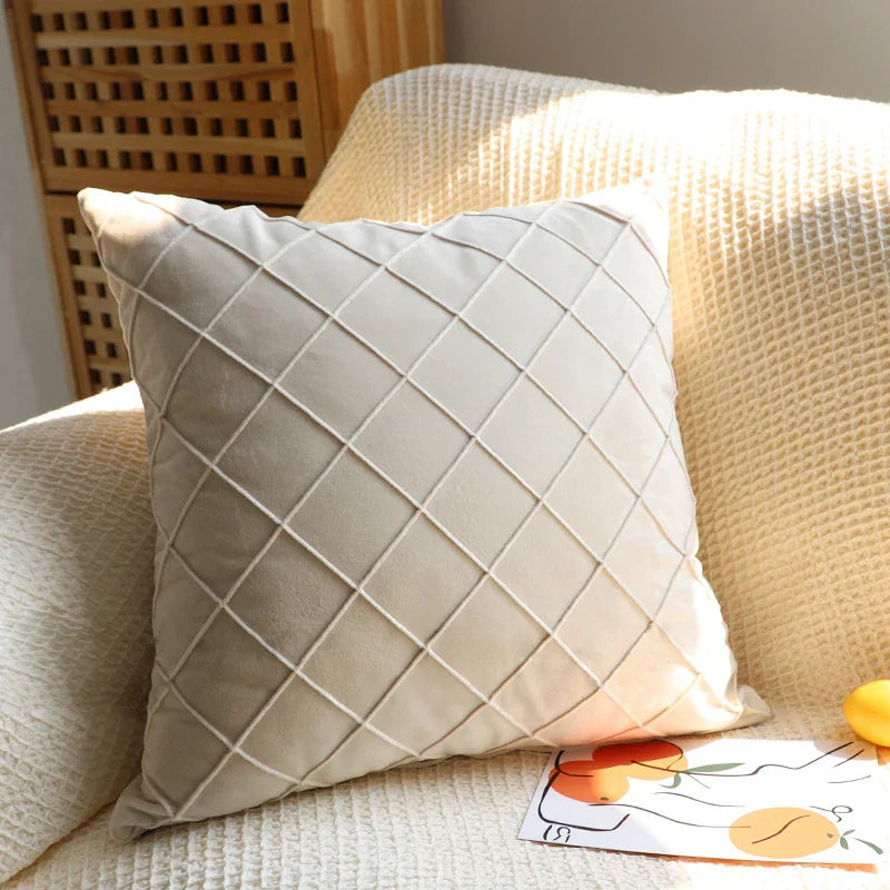 Axyaa Velvet Plaid Cushion Cover 45x45 Living Room Sofa Decor Nordic Style