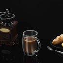 Axyaa Double Wall Glass Mug Cup 200ml Transparent Handle Tilt Coffee Cup