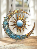 Axyaa Boho Acrylic Moon Sun Hanging Ornament Leaves Vines Solar Lunar Suncatcher