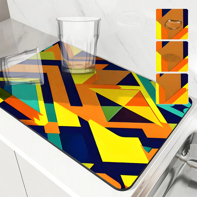 Geometric Color Blocks Kitchen Drying Mat by Axyaa