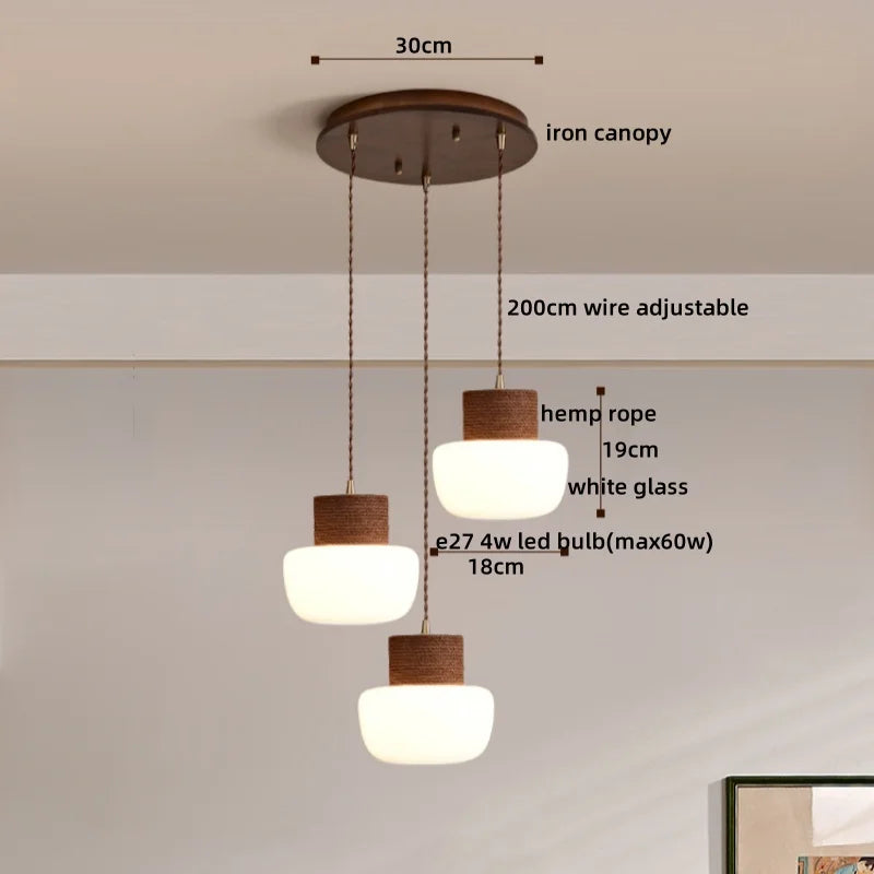 Axyaa Hemp Rope LED Pendant Lamps Nordic Glass Hanging Lights Fixture