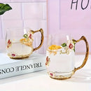 Enamel Flower Tea Glass Mug with Lid & Spoon by Axyaa