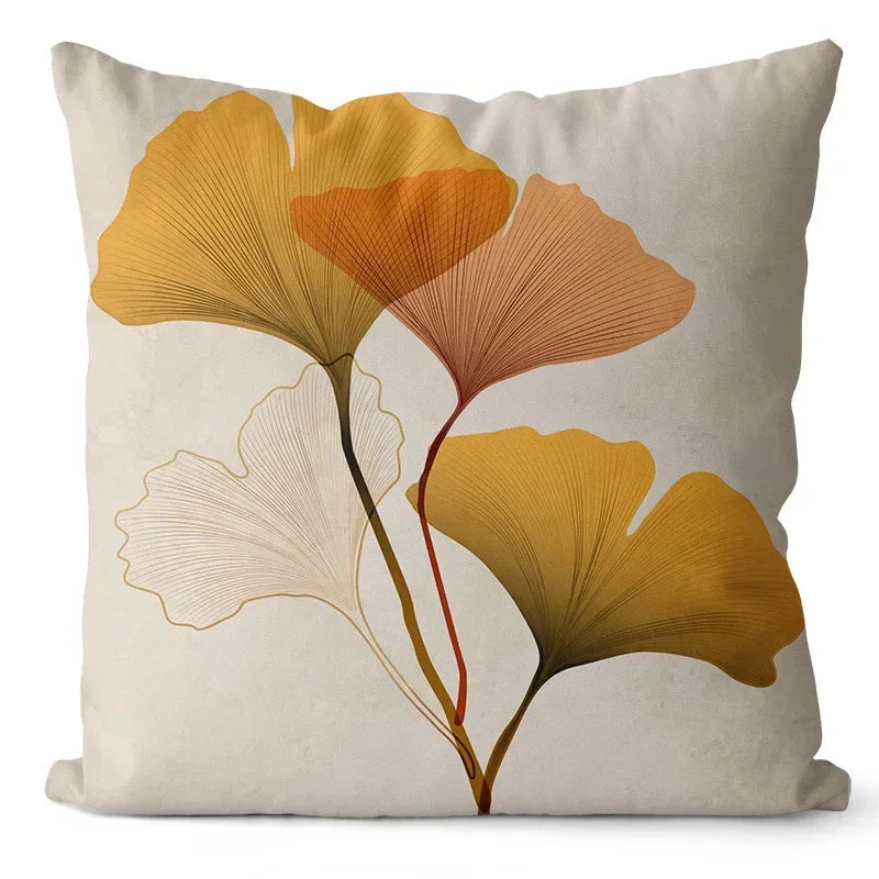 Axyaa Ginkgo Print Cushion Cover - Square Pillowcase for Home Decor