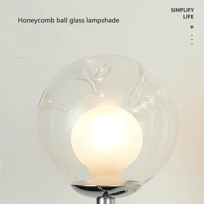 Axyaa Clear Smoke Gray Glass Wall Light for Bedroom Lamps Chrome Metal Honeycomb Ball