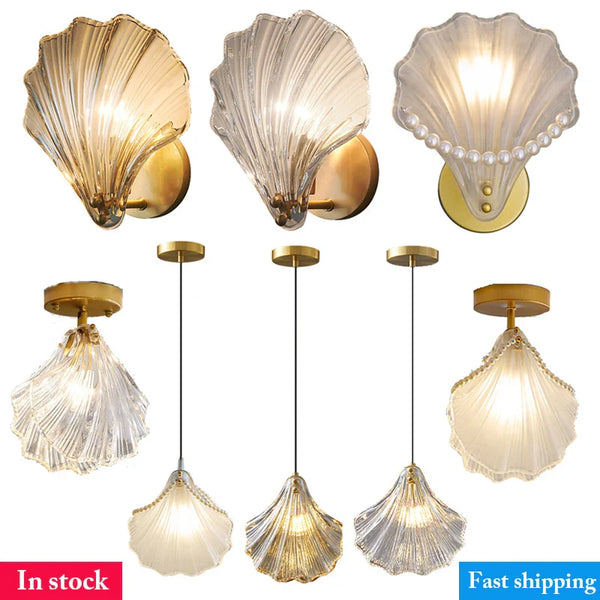 Axyaa Modern Sea Shell LED Wall Lamps Glass Lampshade Indoor Decor Lighting for Bedroom Dining Room Aisle