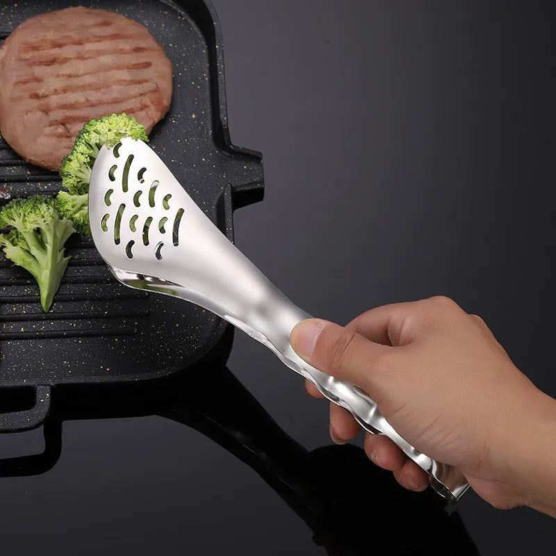 Axyaa Stainless Steel Food Tongs: Multifunctional Hollow Out Grill Clip for Home Kitchen