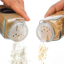 Axyaa Glass Spice Jars Set with Bamboo Lids and Labels