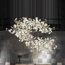 Axyaa White Ginkgo Leaf Chandeliers: Modern Porcelain Lighting for High Ceilings
