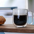 Axyaa Double Wall Glass Coffee Cup with Handle - Clear, Heat Resistant, Various Sizes