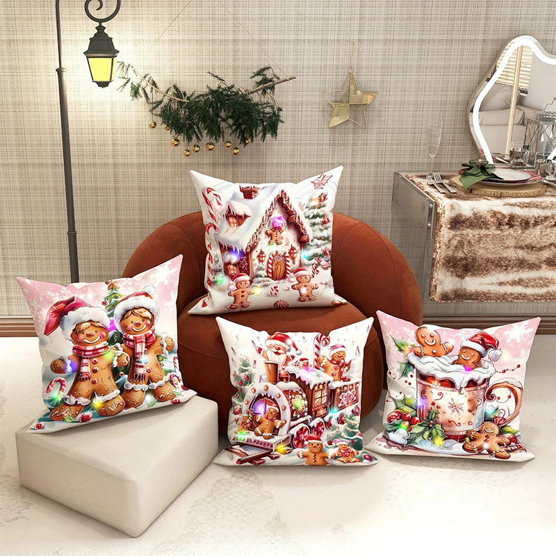 Axyaa Gingerbread Man Candy House LED Pillowcase - Christmas Home Decorating Gift