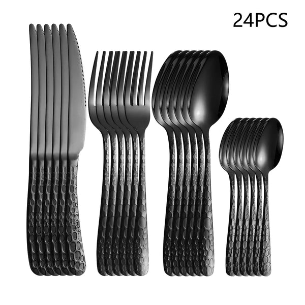 Axyaa Black Stainless Steel Cutlery Set for Home Kitchen Holiday Dinner