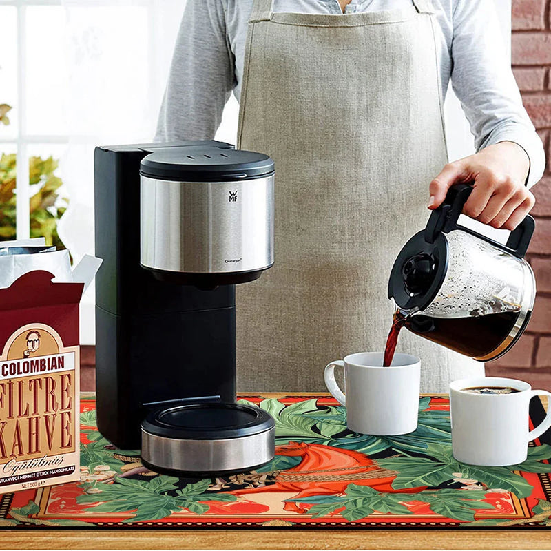 Axyaa Flower Print Drying Mat: Absorbent, Anti-Slip Placemat for Table Cups