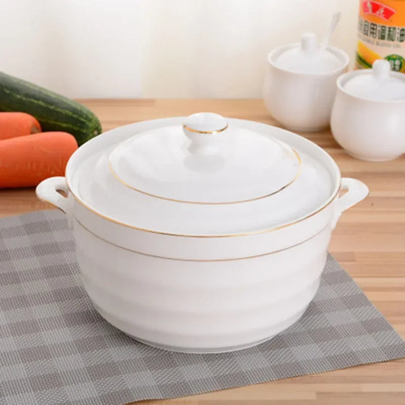 Axya Ceramic Double Ears Bowl with Lid, Large Soup Stew Cup