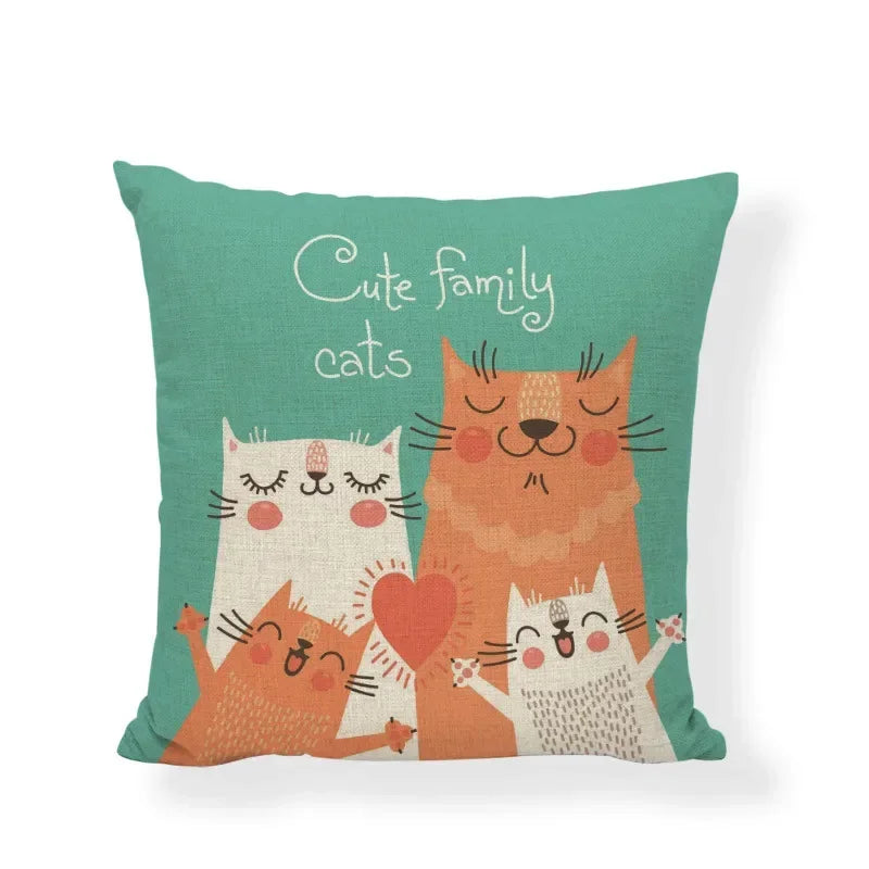 Axyaa Cartoon Cat Linen Cushion Cover - Home Decor Essential for Sofa, Living Room, or Bed
