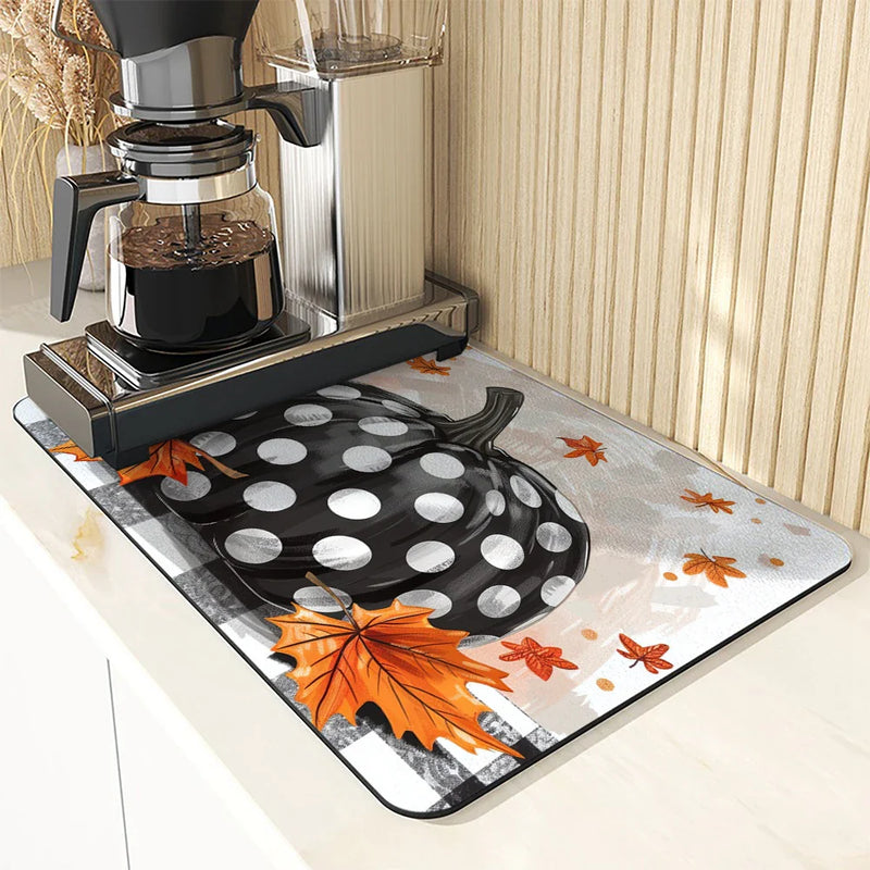 Axyaa Buffalo Plaid Thanksgiving Kitchen Drying Mat